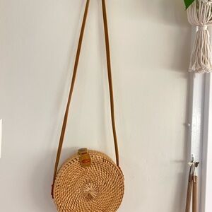 Tan Spiral Weave Crossbody Bag